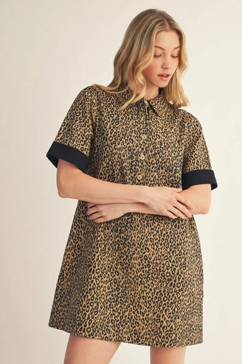 Therese Short Sleeves Leopard Dress Taupe