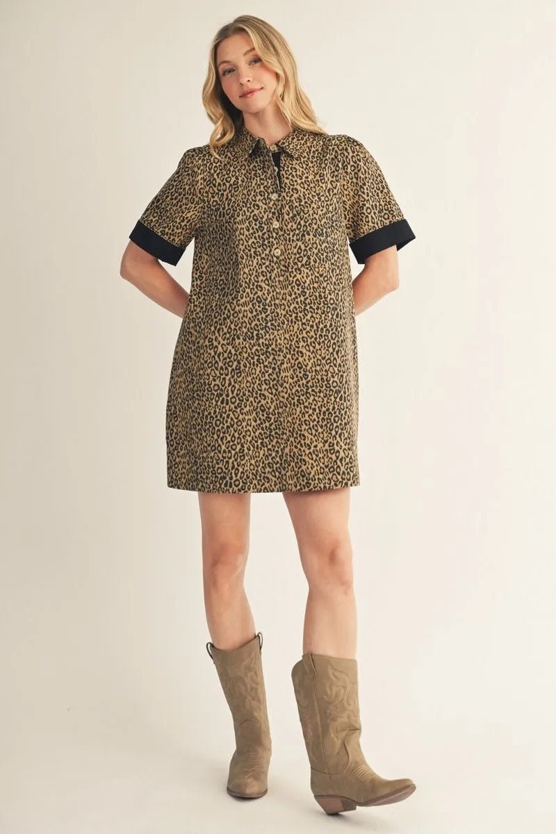 Therese Short Sleeves Leopard Dress Taupe