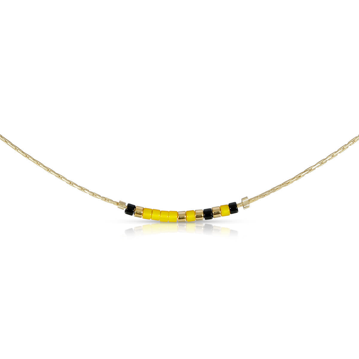 Black and gold Morse code necklace with Theta symbol pendant on a standard chain.