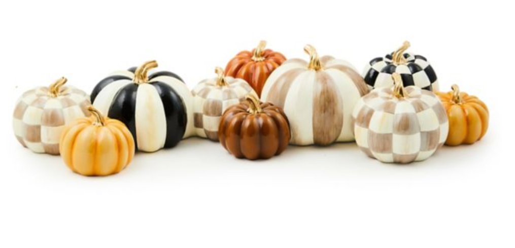 Autumnology Check & Stripe Pumpkin Cluster wall hanging with a striped pumpkin silhouette on a checkered background.