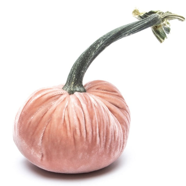 Handmade velvet pumpkin in deep orange with a natural stem.