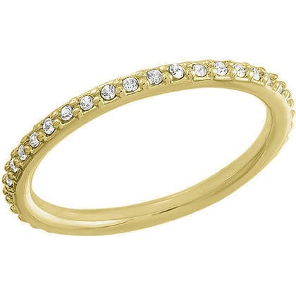 Thin gold ring with small diamond accents in a layered band design