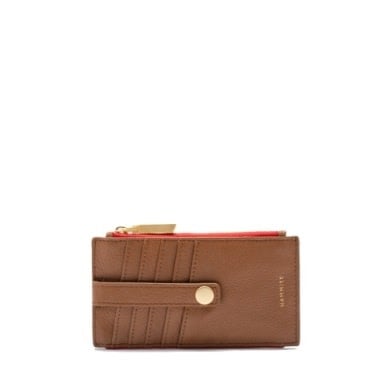 Mahogany pebble brush leather wallet with snap closure