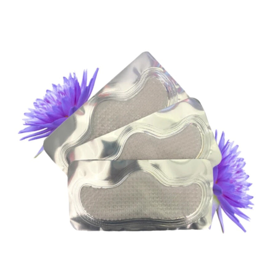 Hydrogel forehead mask with lotus flower design targeting frown lines.