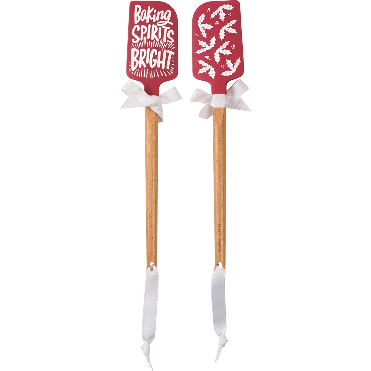Wood-handled silicone spatula with red Christmas-themed blade.