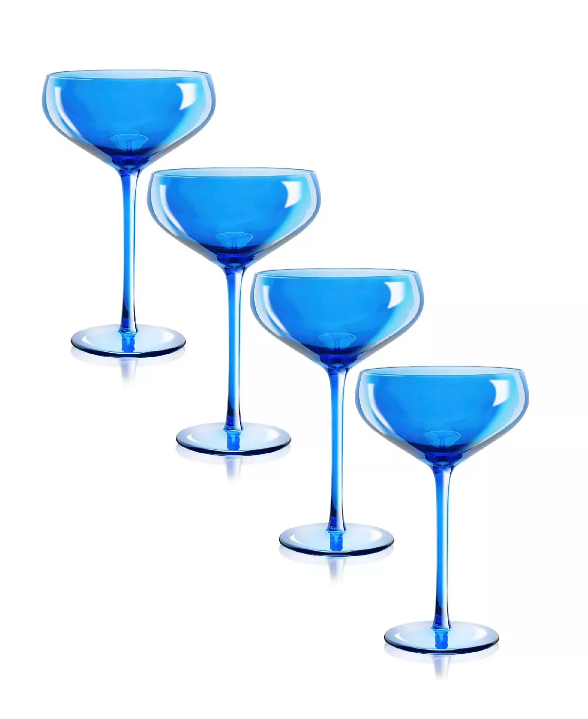 Hand-blown Carnival Coupe glass with colorful swirled patterns in clear material.