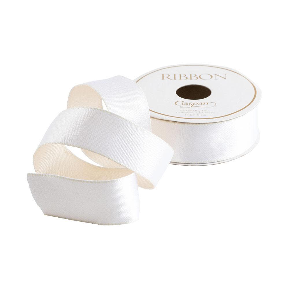 White satin reversible ribbon roll with ivory side wired edge