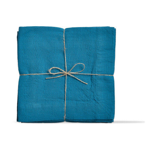 Set of teal slub napkins with a textured fabric finish.