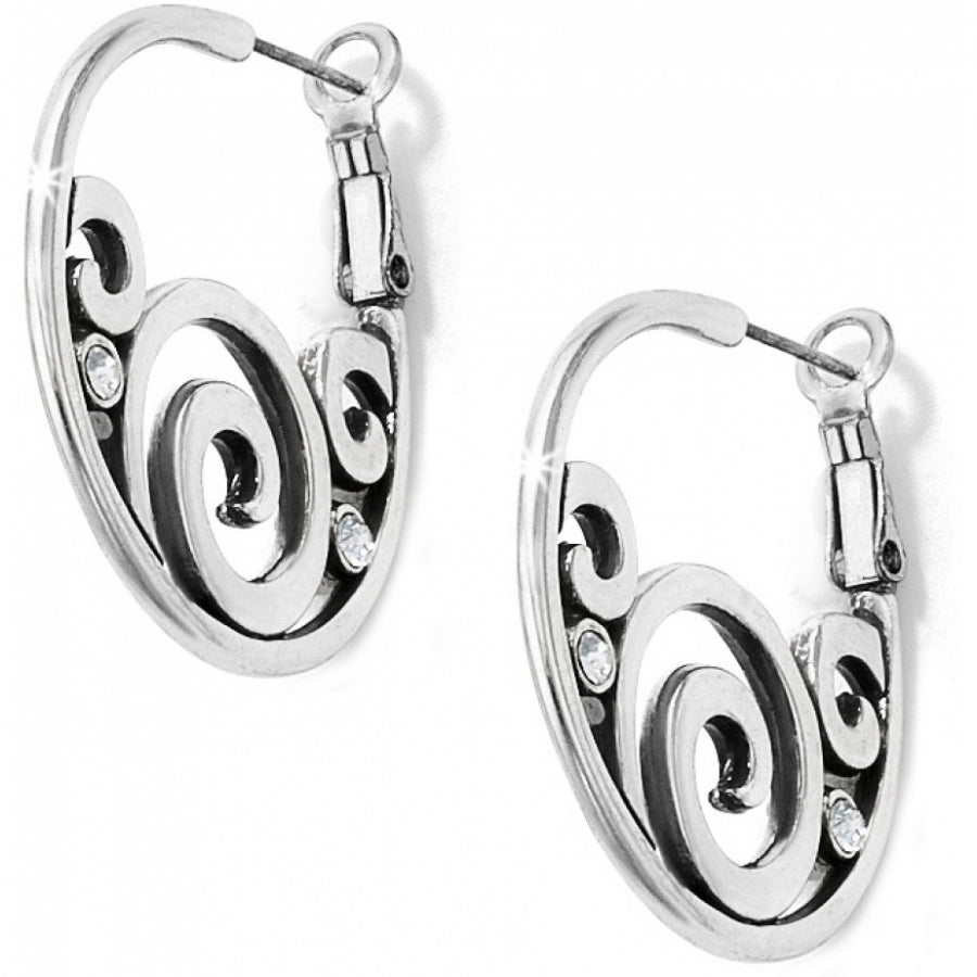 London Groove silver-plated hoop earrings with swirl design and crystal accents.