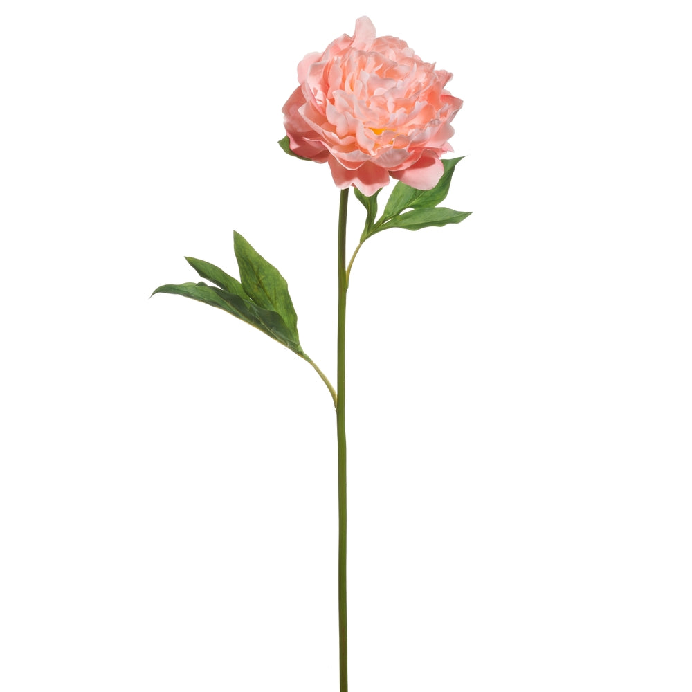 Single artificial peony stem with a five-inch polyester bloom on an eighteen-inch green wire