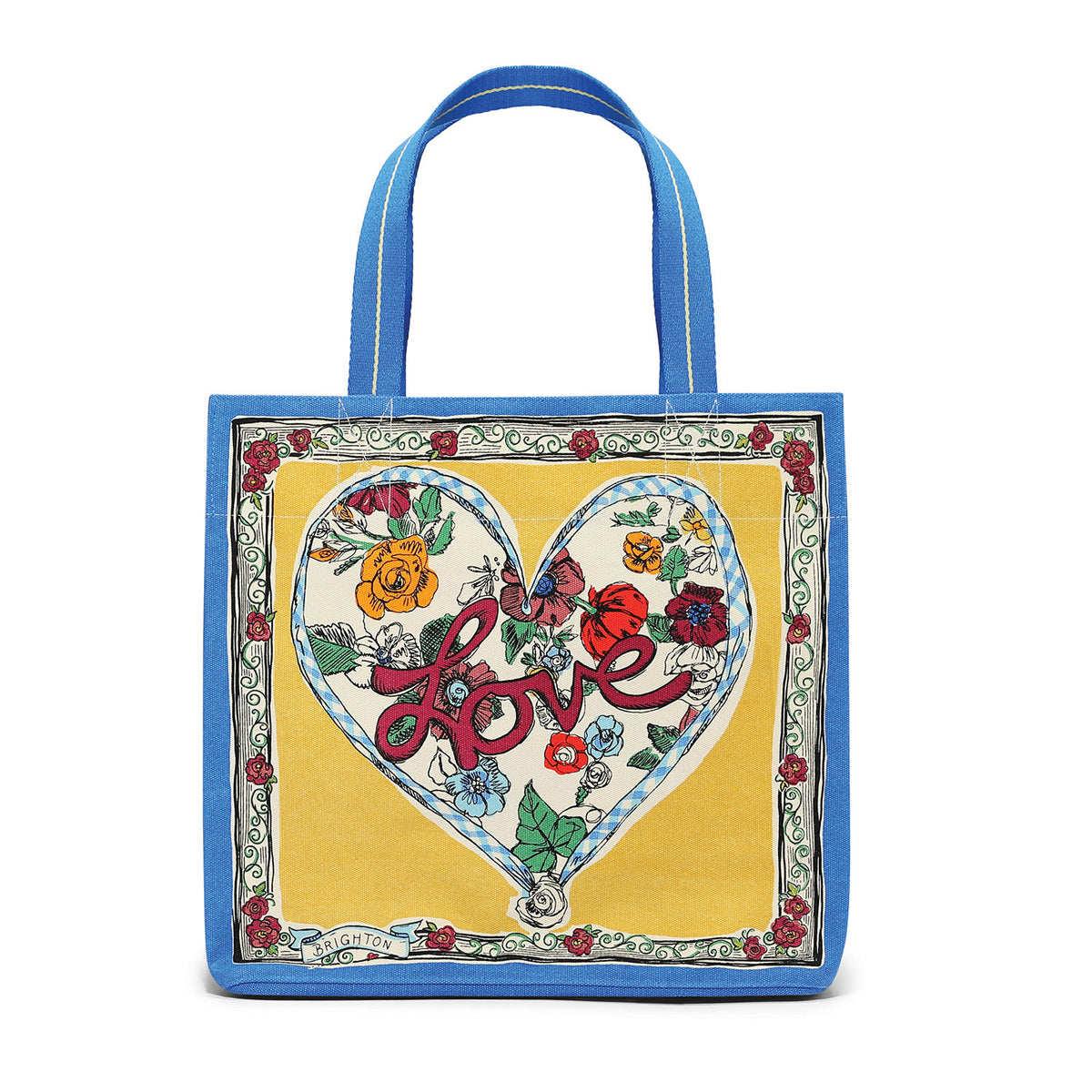 Canvas tote bag with a heart-shaped cutout handle detail in natural color.
