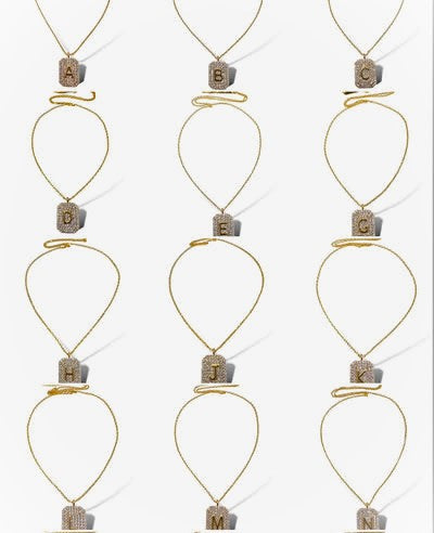 Gold CZ pave tag necklace on a brass chain with lobster claw clasp