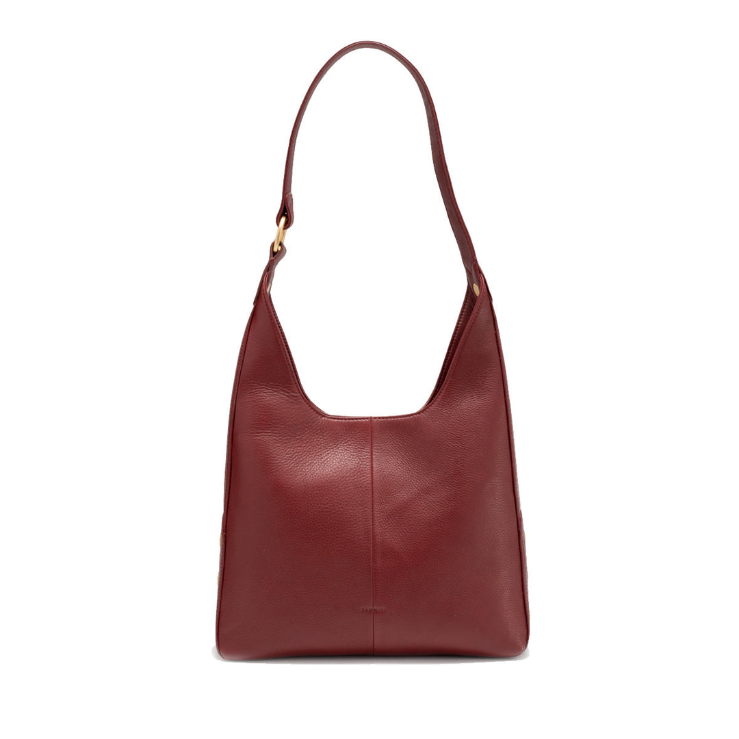 Medium shoulder bag in cherrywood pebble leather with brushed gold hardware