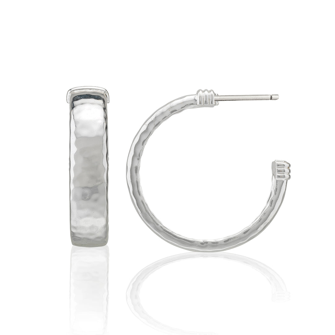 Cleopatra Classic Medium Hoop Earrings in silver with a hammered texture and open-hoop design.