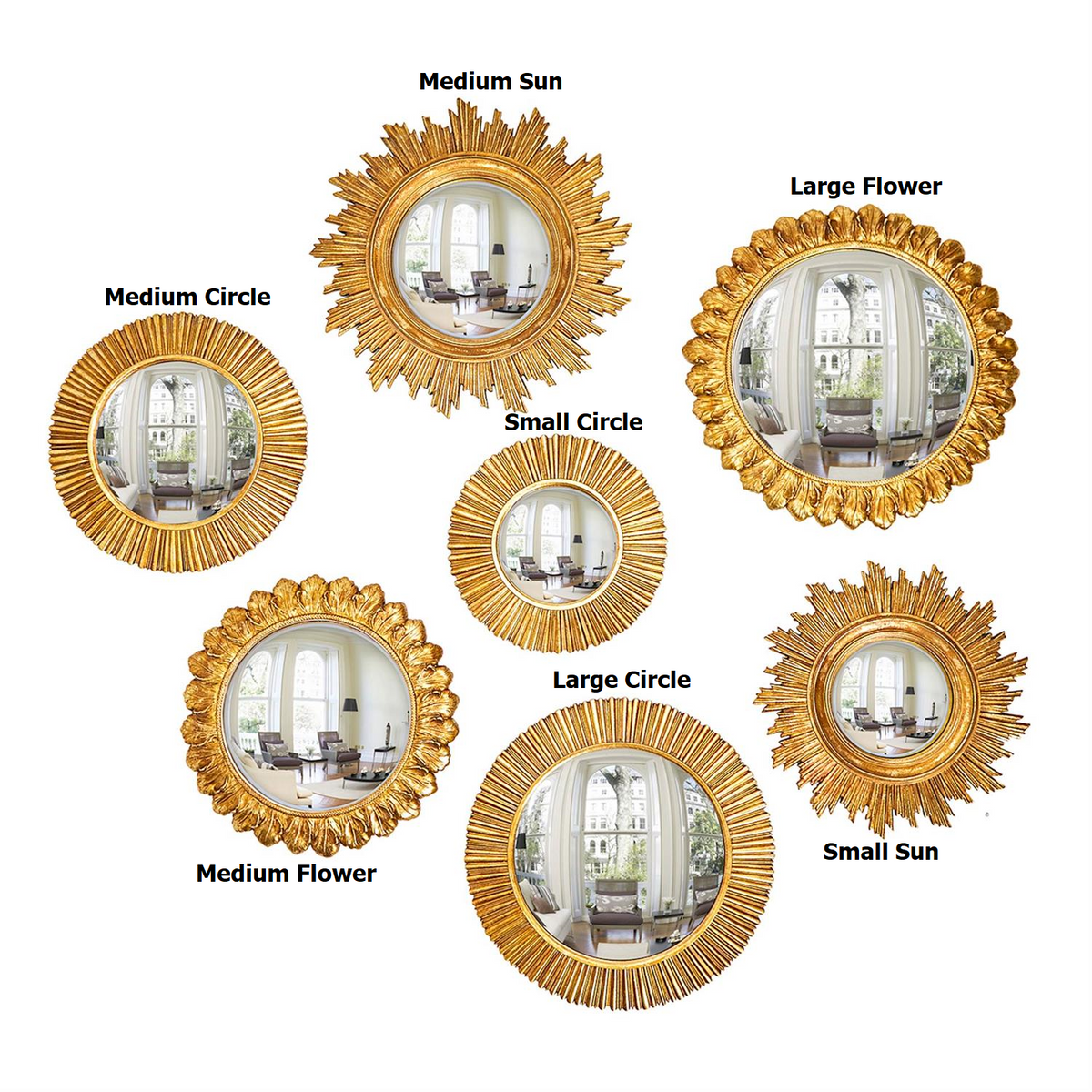 Gold leaf convex wall mirror with resin frame