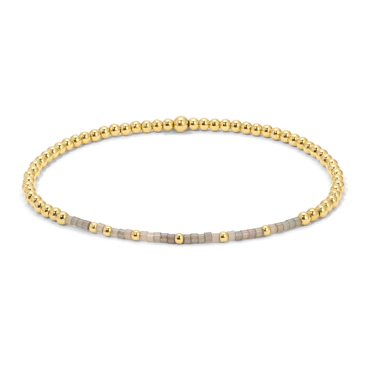 Jeremiah 29:11 gold-filled beaded stretch bracelet with small grey accent beads.