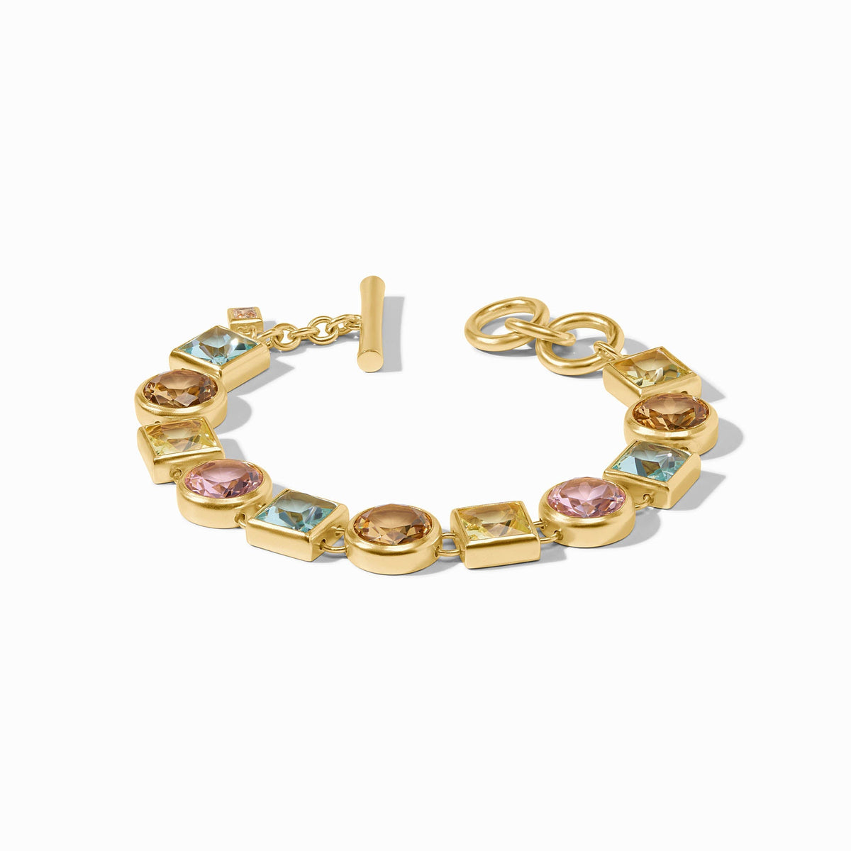 Adjustable gold-plated tennis bracelet with toggle clasp