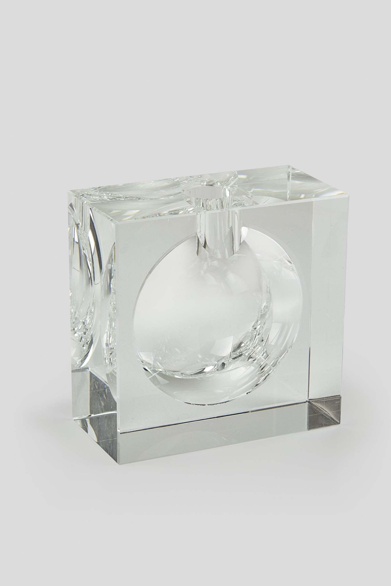 Large clear crystal square bubble vase with distinctive cut glass design