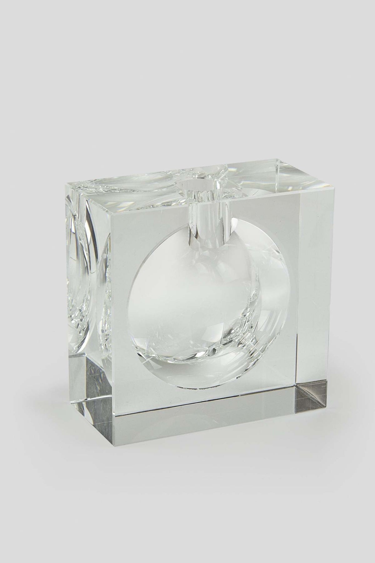 Large clear crystal square bubble vase with distinctive cut glass design