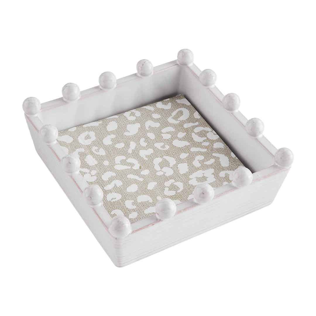 Terracotta leopard print napkin caddy set with square silhouette