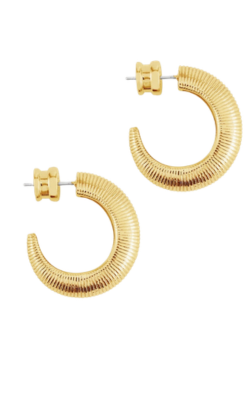 A pair of 18K gold-plated Safari hoop earrings with a ribbed, textured surface and post backs.
