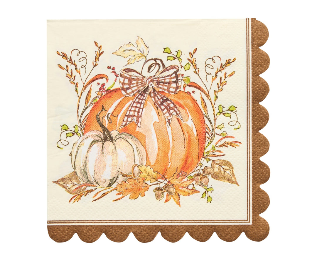 Packaged Turkey & Gourds cocktail napkins with festive autumn pattern.