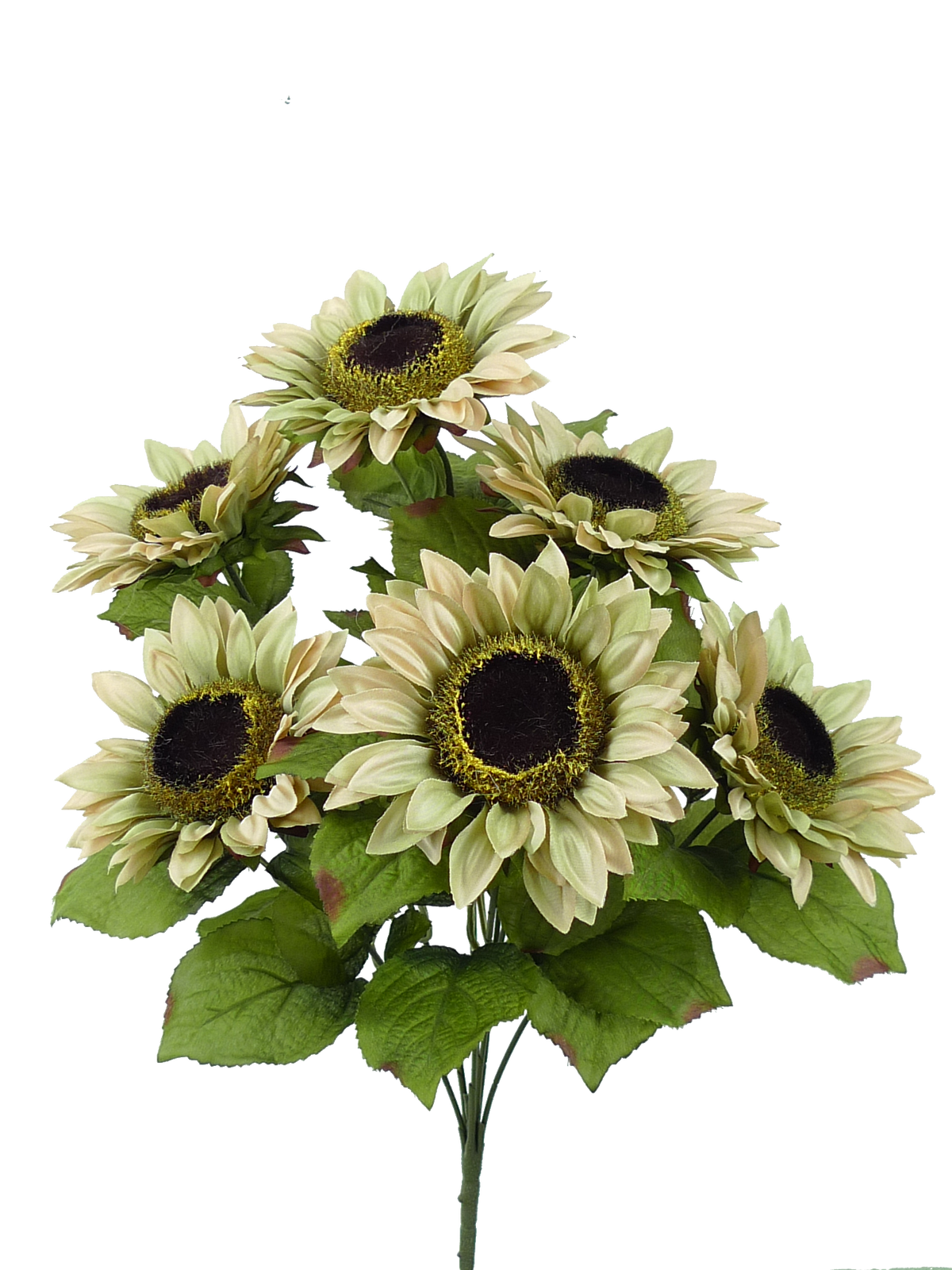 Color Fast Sunflower Bush artificial floral arrangement in yellow with green foliage.