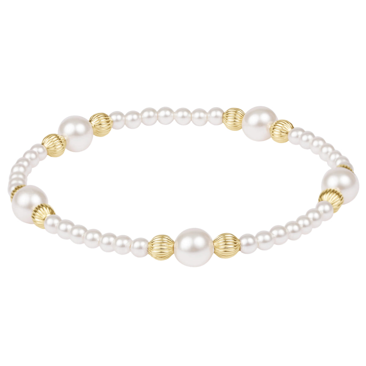 6mm crystal pearl bracelet with 4mm gold-filled dignity beads on elastic band