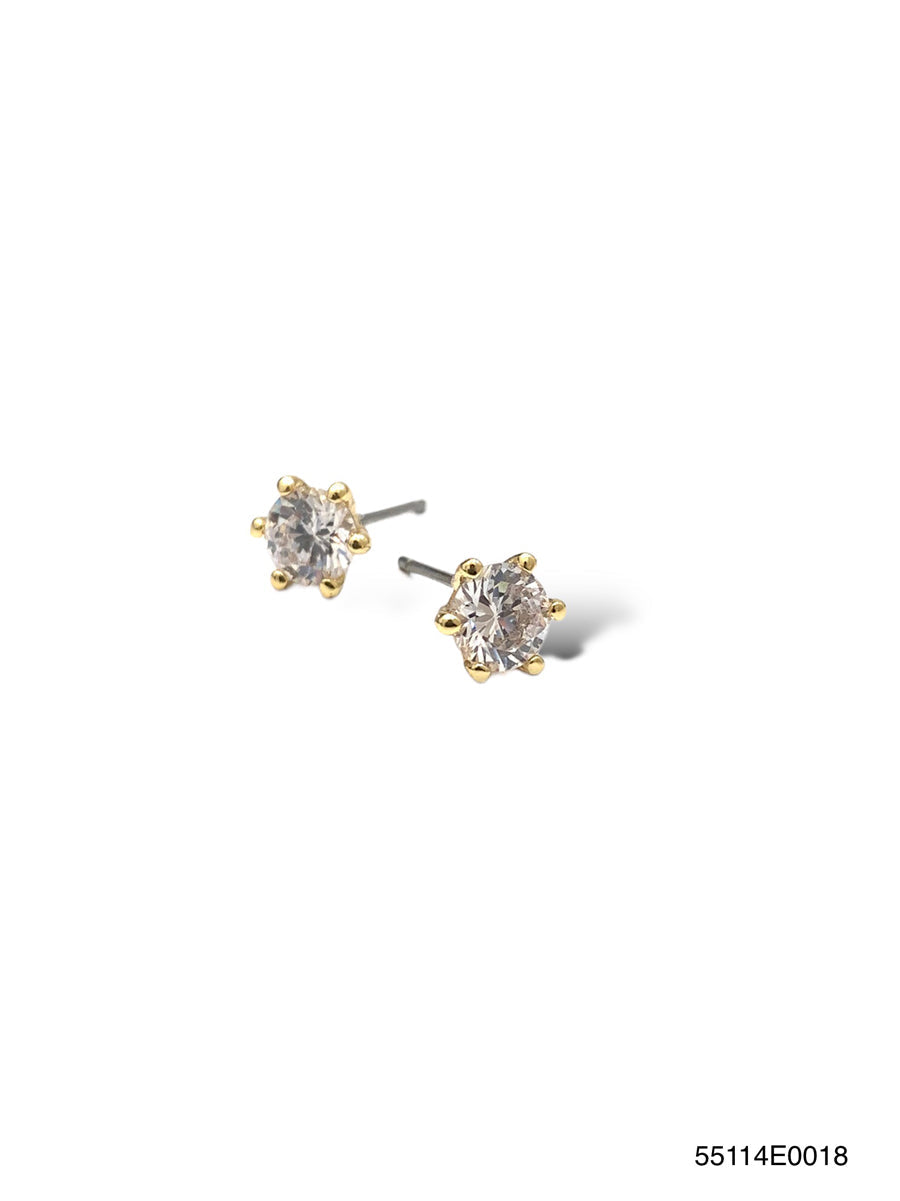 Julia Stud Earrings featuring round-cut cubic zirconia stones in a six-prong gold-tone setting.