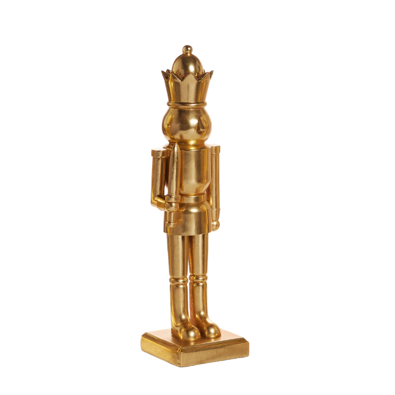18-inch gold resin nutcracker figurine with a crown and sword on a square base.