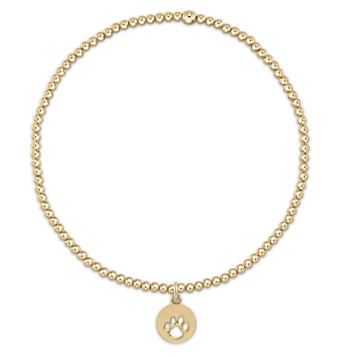 Classic Gold 2mm bead bracelet featuring a direction gold disc charm on high-performance elastic.