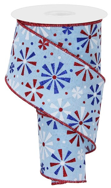 Pale blue vintage pinwheel ribbon made of polyester fabric.