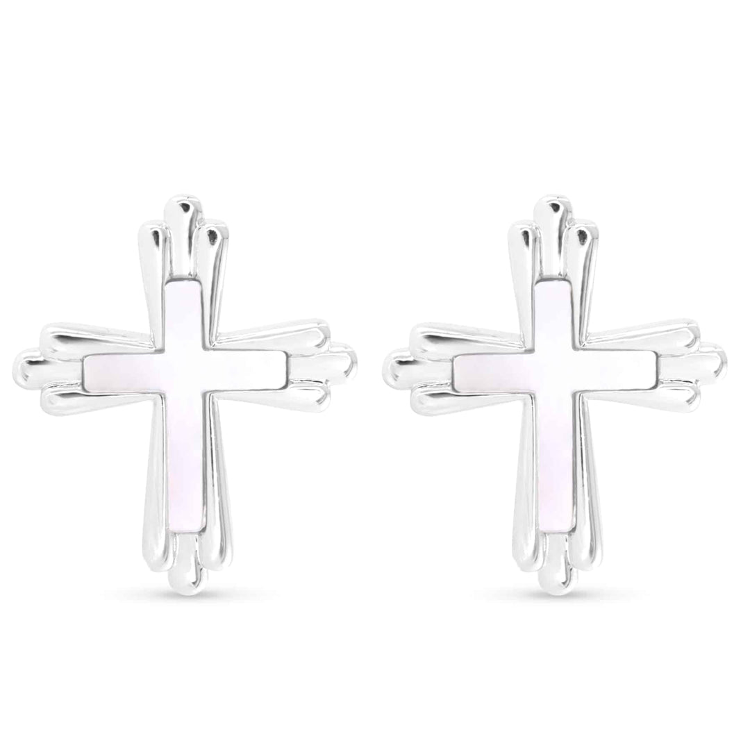 Pair of silver traditional cross earrings with inset white Mother of Pearl.