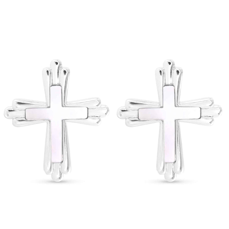 Pair of silver traditional cross earrings with inset white Mother of Pearl.