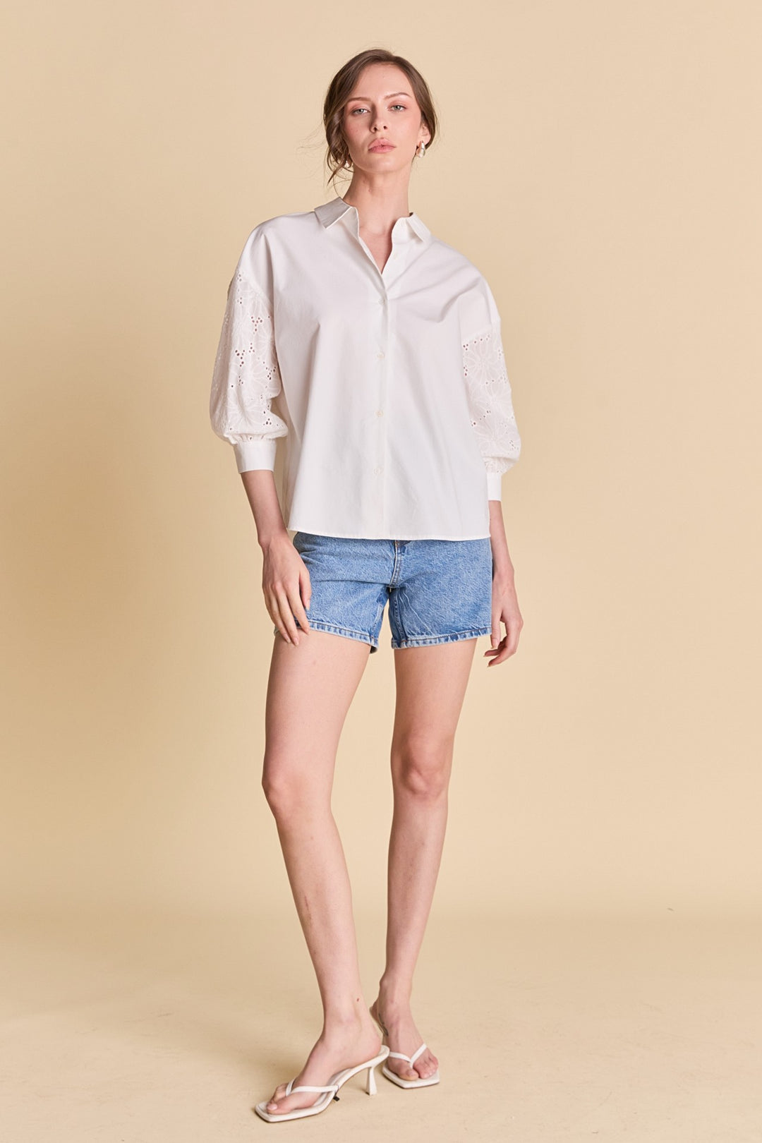 Bella Mix Media Balloon Sleeve Shirt