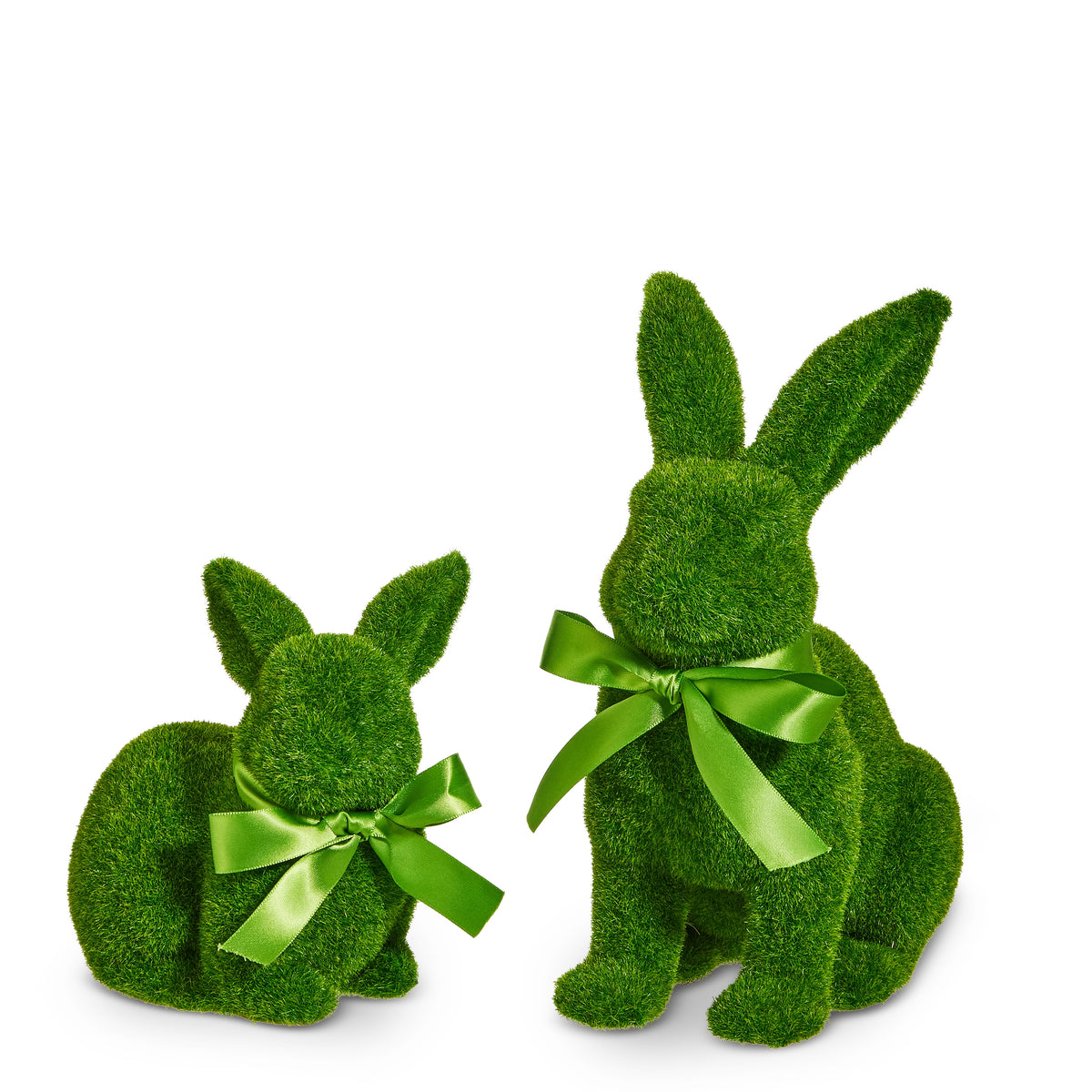 Flocking moss rabbit figurine measuring five inches long
