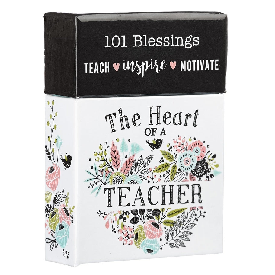 Box of Blessings: The Heart of a Teacher with floral designs and 101 inspirational cards.