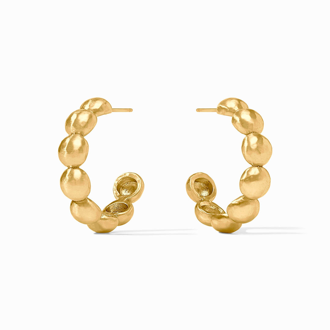 Solara Nova Hoop Gold earrings featuring a textured, beaded design in 24K gold plate.