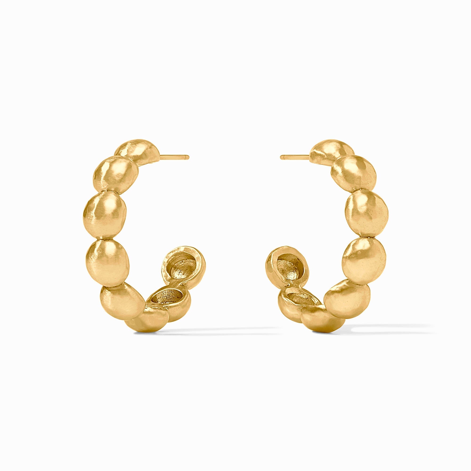 Solara Nova Hoop Gold earrings featuring a textured, beaded design in 24K gold plate.