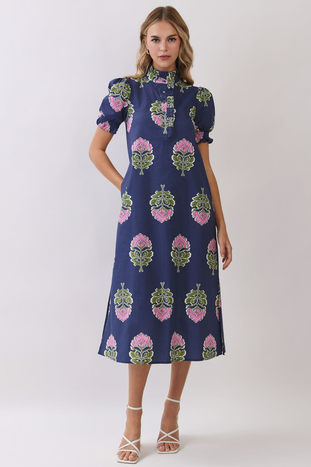 Lysa Floral Print Ruffle Collar Button Down Midi Dress