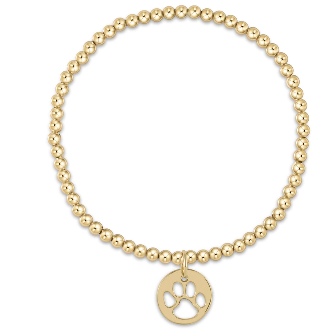 Classic gold-filled bracelet with 3mm beads and a large 14kt paw print disc charm
