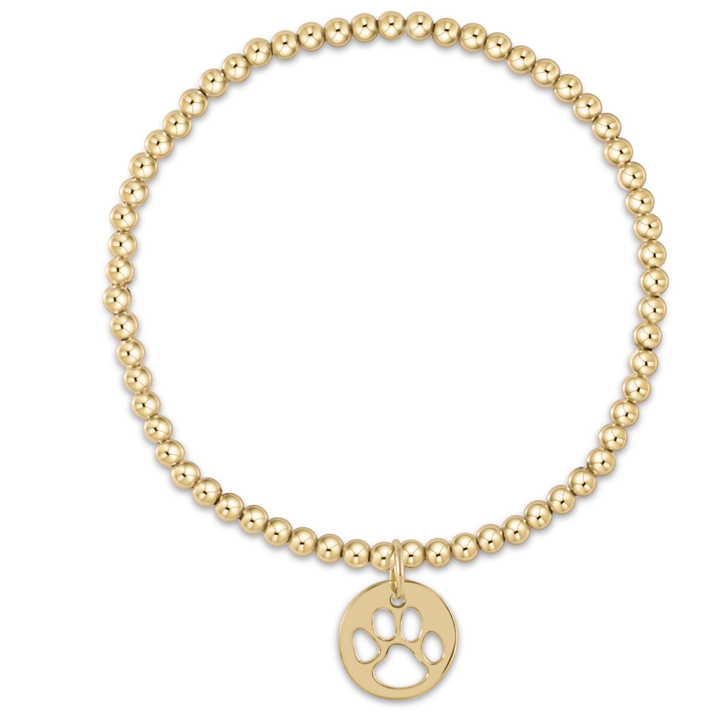 Classic gold-filled bracelet with 3mm beads and a large 14kt paw print disc charm