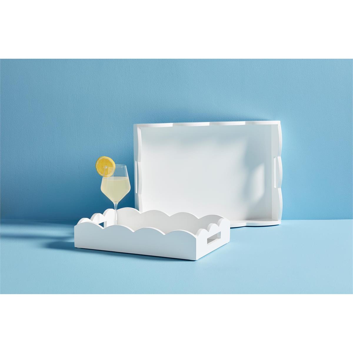 Scallop Lacquer Tray made from pine wood with a scalloped edge silhouette.