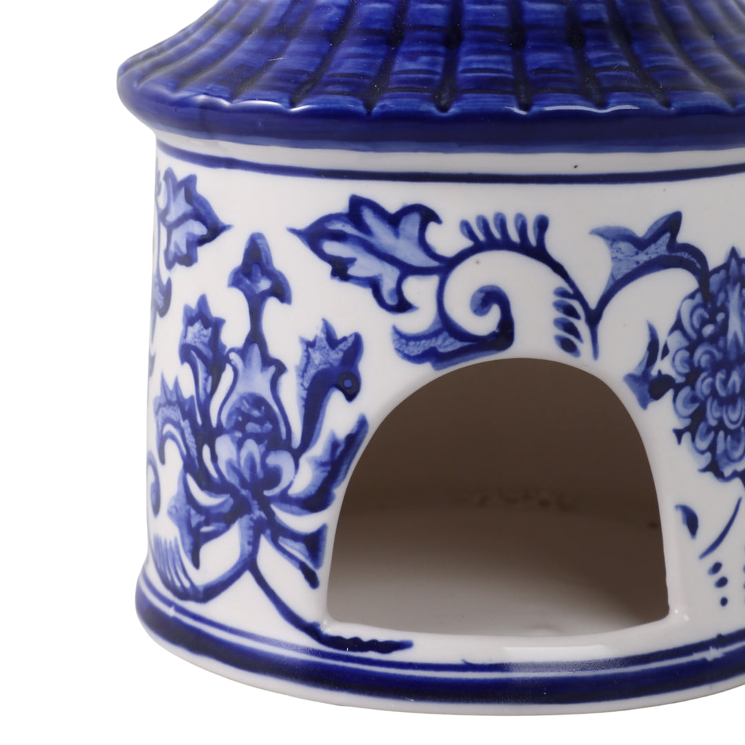 White/Blue Ceramic Chinoiserie Pagoda Bird House