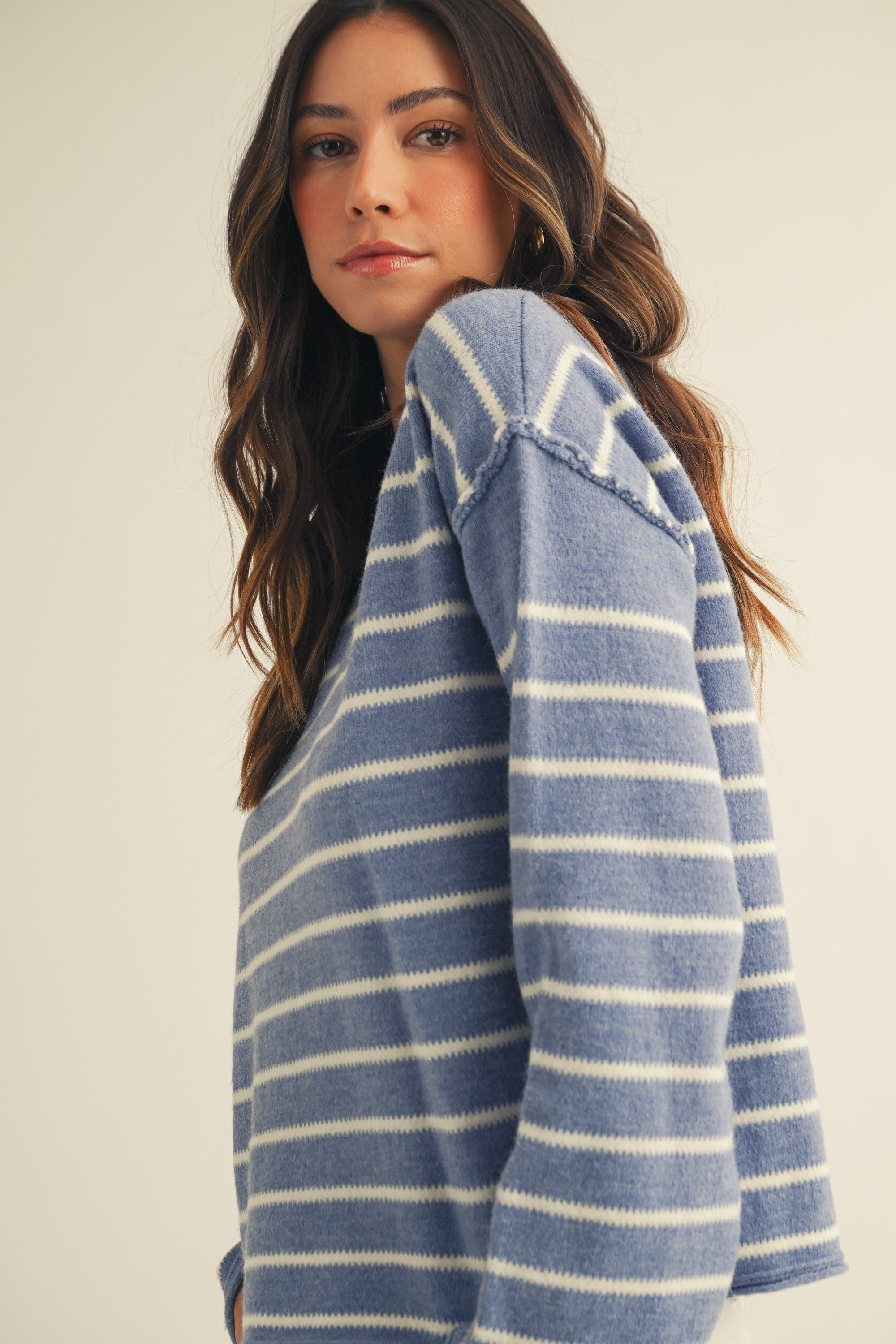 Relaxed fit pullover sweater in soft stripes with loose silhouette