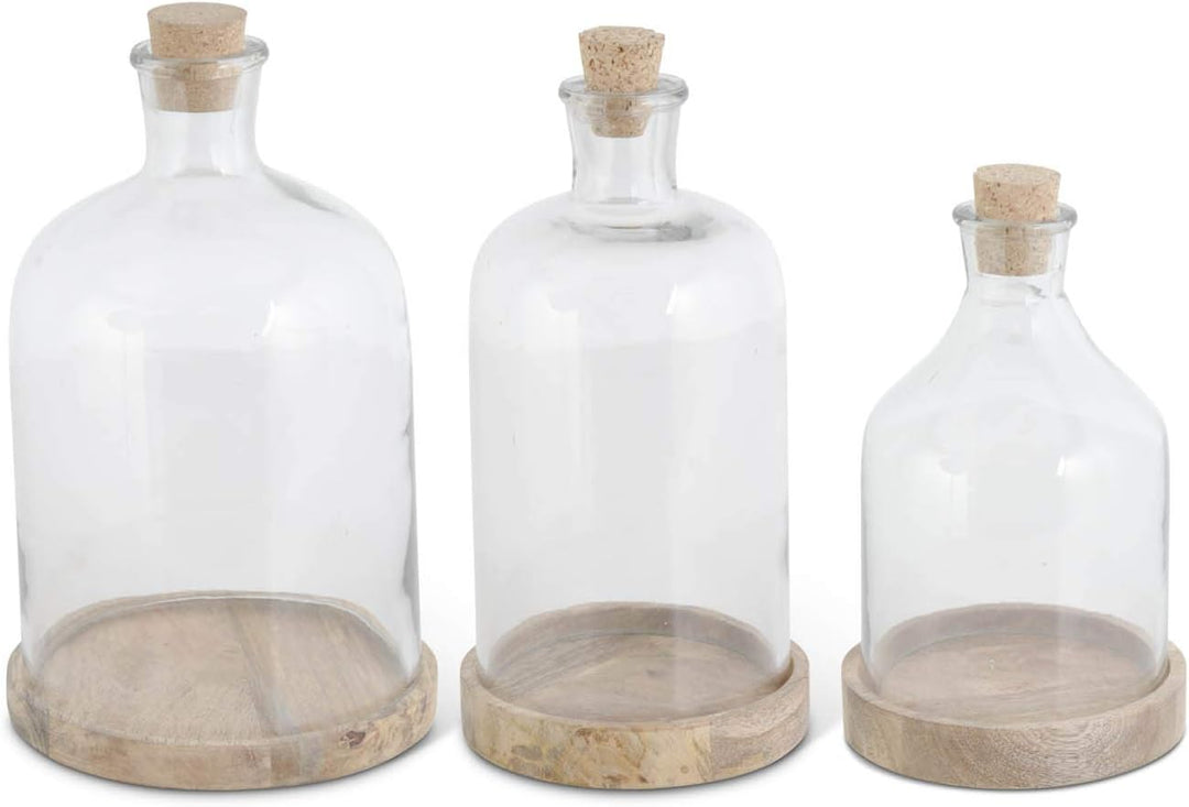 Glass cloche with wooden base