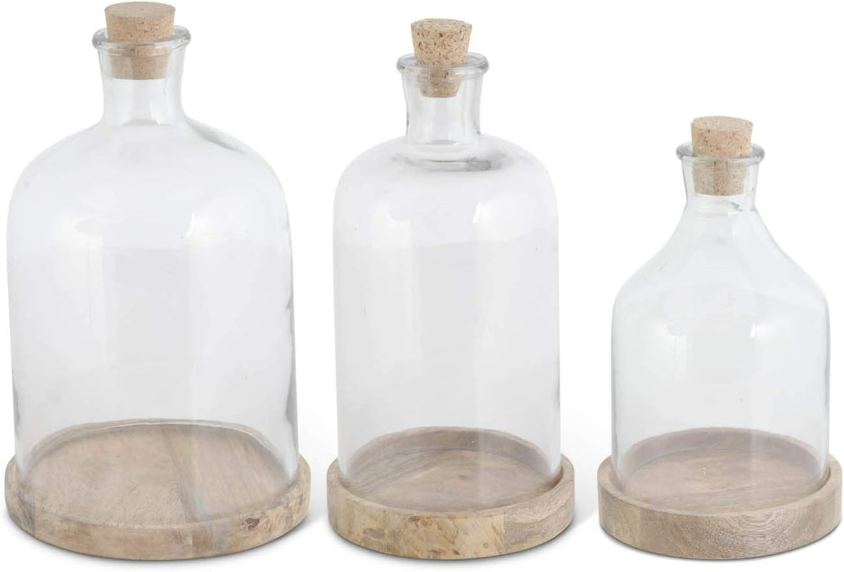 Glass cloche with wooden base