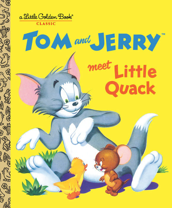 Vintage Tom & Jerry Little Golden Book hardcover featuring cat chasing mouse with duckling on cover.