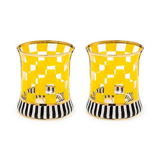 Hand-painted mouth-blown glass tumbler with gold lustre embellishment and cylindrical silhouette.