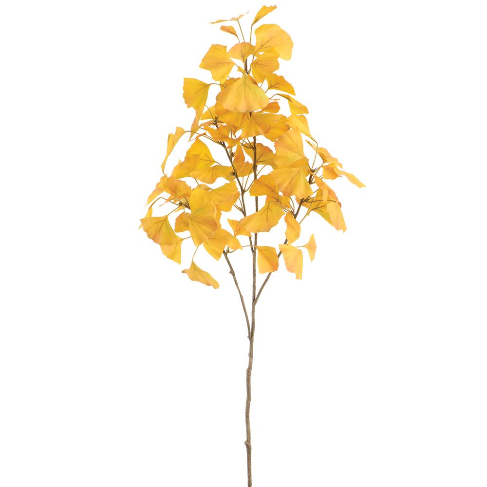 43-inch mustard orange artificial ginkgo leaf spray with fan-shaped leaves on a brown stem.